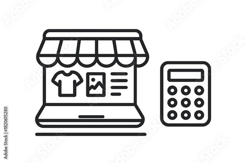 E-commerce business and financial management icons for online store and calculator