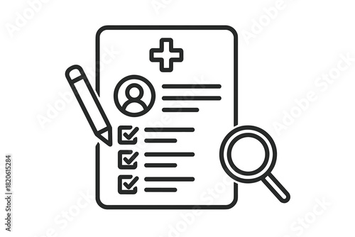 Patient health record review and analysis with checklist and magnifying glass