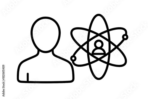 Science expertise symbol combining human silhouette and atomic structure