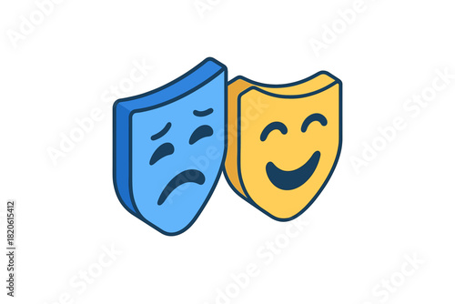 Classic comedy and tragedy theatrical masks representing happiness and sadness in performance art