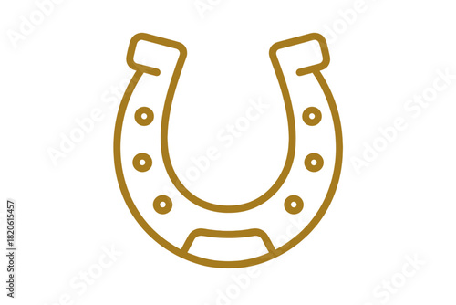 Golden horseshoe outline symbol representing good luck and fortune isolated on white background