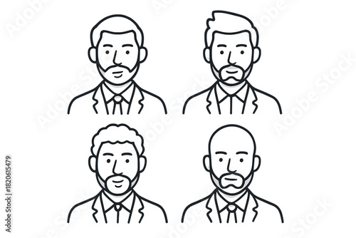 Four professional male avatars with beards wearing business suits and ties