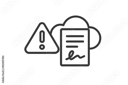 Critical security alert warning sign on a document stored in the cloud system