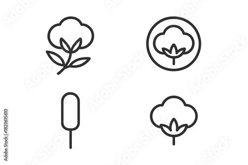 Minimalist symbols of cotton plant, natural fiber, and organic textile