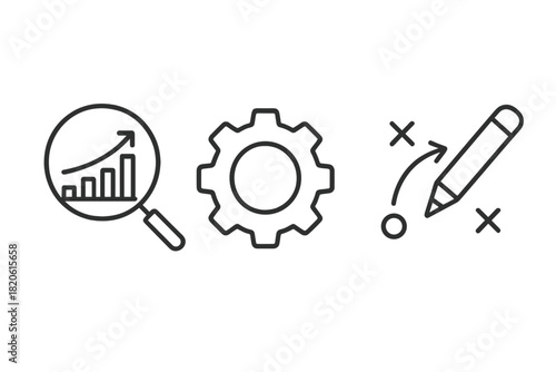 Line icons for business analysis process strategic planning and management concepts