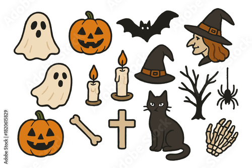 Collection of cute Halloween stickers featuring ghosts, pumpkins, and spooky elements