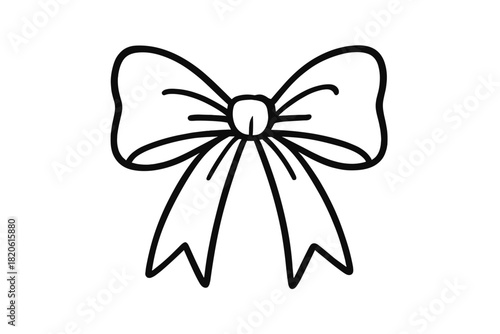 Simple hand drawn outline of a decorative ribbon bow knot for gifts and celebrations