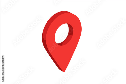 Vibrant red three dimensional location pin map marker symbol isolated on white background