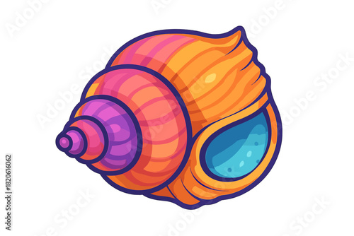 Stylized marine gastropod shell featuring bold colors and thick outlines