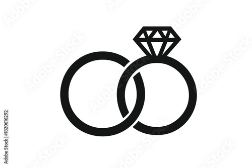 Minimalist black interlocking wedding bands with brilliant cut diamond gem