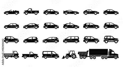 Car vehicle vector icons set transportation automobile collection