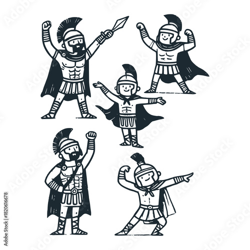 Children's line scribble of playful roman warrior
