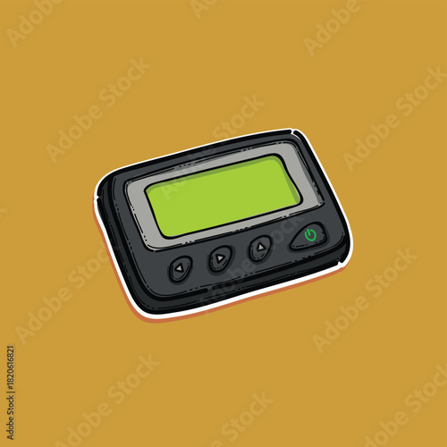 Pocket digital pager or a beeper device isolated in orange background, One way pagers can only receive messages
