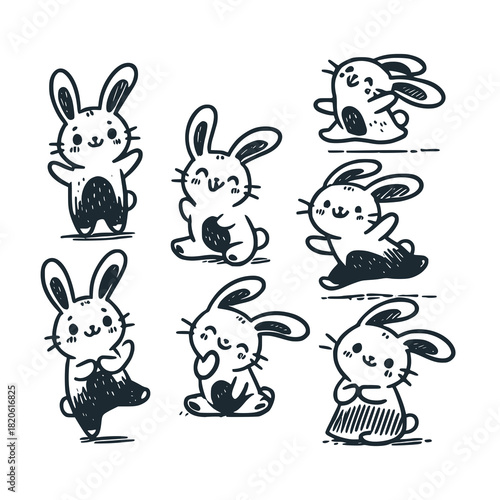 Children's line scribble of playful funny bunny