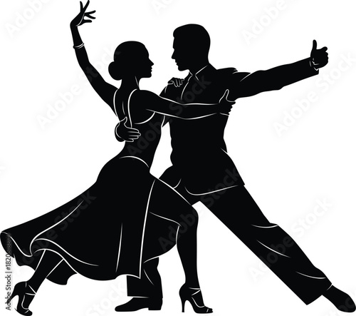 Dynamic Ballroom Dancing Couple Silhouette Vector in a Dramatic Pose, Ideal for Tango, Latin, Salsa, Performance, Dance Studio, and Romance Graphics