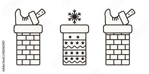 Christmas chimneys with Santa's boot and snowflake designs represent holiday tradition.