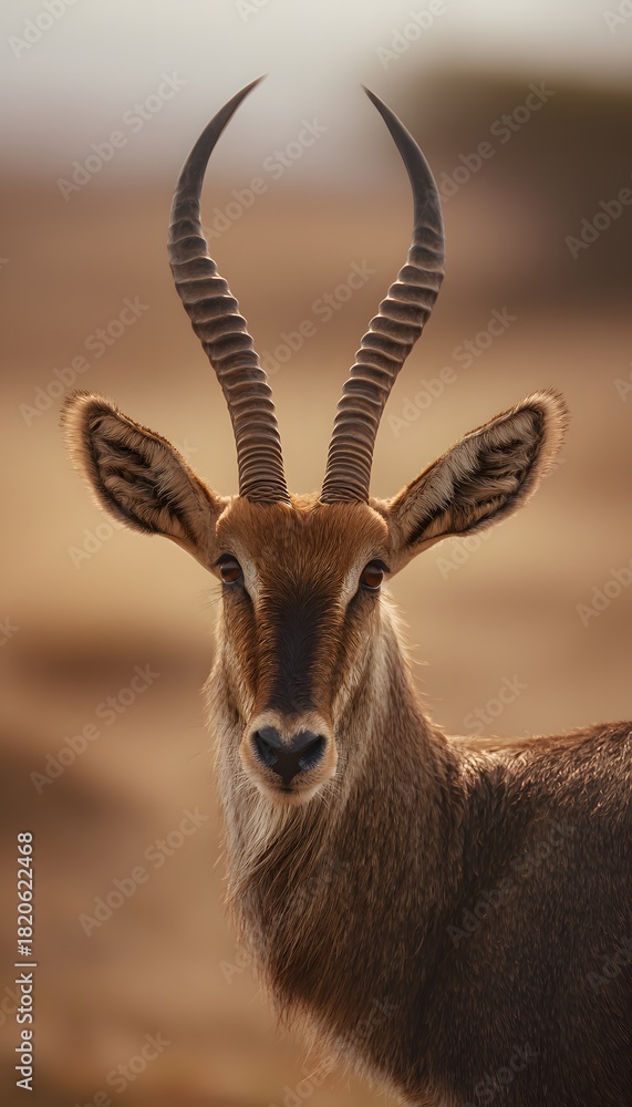 Fototapeta premium Majestic antelope portrait captures serene wildlife beauty a peaceful savanna gaze inspires conservation
