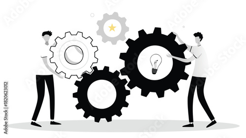 A vibrant icon set featuring interlocking gears in various colors symbolizing creative ideas innovation and collaborative processes perfect for technology and business themes