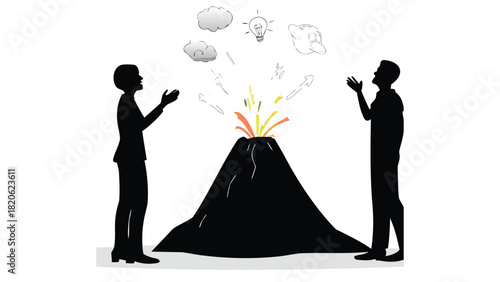 Dynamic illustration of a vibrant glowing volcano erupting with creative ideas and energy depicted in a sketch like artistic style