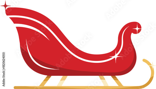Festive Sleigh: A vibrant red sleigh, ready for a winter journey, evokes the spirit of the holiday season and joyful travel.