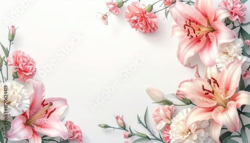 Elegant floral arrangement with pink lilies and carnations, perfect for a delicate background