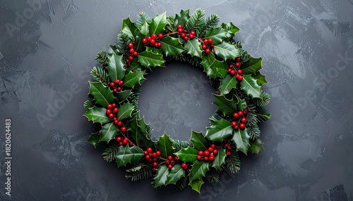Festive Christmas Wreath A Beautiful Holiday Decoration with Holly Berries and Greenery