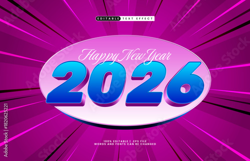 happy new year 2026 editable text effect