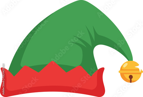 Christmas Elf Hat: A festive illustration of a classic elf hat, adorned with a jaunty bell and traditional colors.