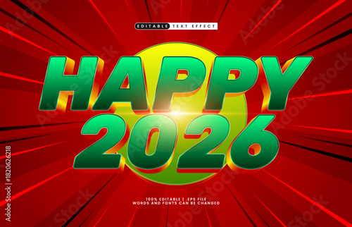 happy 2026 new year editable text effect
