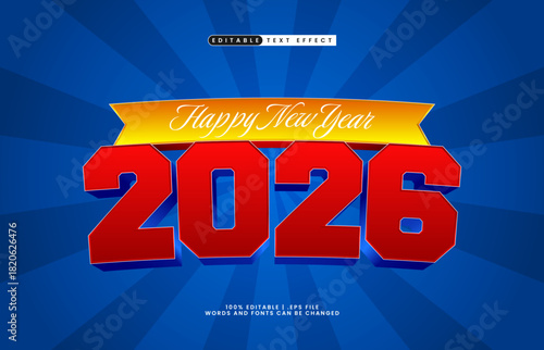 happy new year 2026 editable text effect