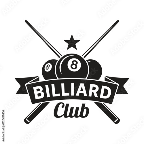 billiard sports logo icon set, vector illustration of crossed billiard cues with three balls and star, suitable for club branding, pool tournament graphics, and sports-related digital or print project