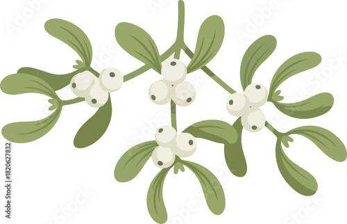 Mistletoe Delight: This charming illustration captures a sprig of mistletoe with its iconic white berries and verdant leaves, symbolizing love and festivity. 