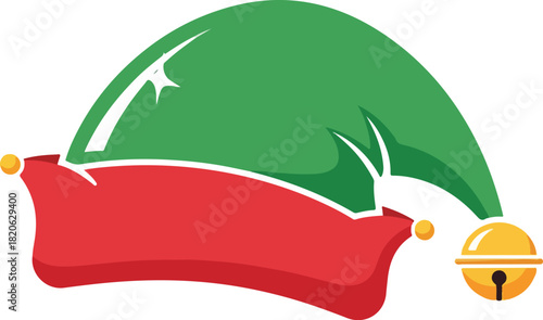 Elf's Cap: Festive cartoon of an elf's cap, symbol of joy and the spirit of Christmas. 