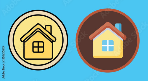 Cozy house icons symbolizing home and shelter in distinct styles