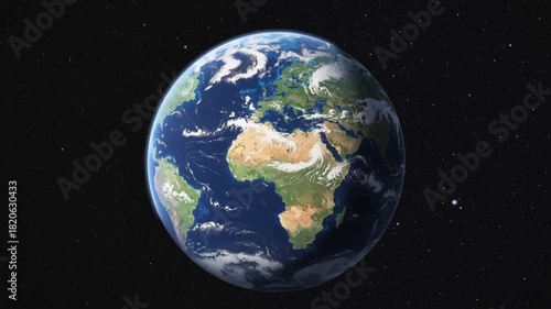 Full view of Earth from space, smoothly approaching Africa, 4k video