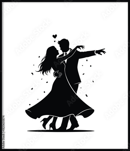 A stunning silhouette of a man and woman gracefully dancing, capturing a moment of romance, celebration, and intimate connection, isolated on white background