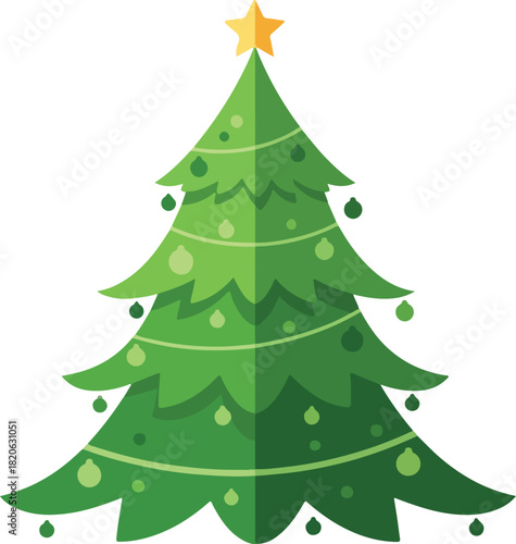 Festive Fir: A whimsical depiction of a classic fir tree adorned with festive decorations and a shining star, perfectly capturing the spirit of celebration and joy.