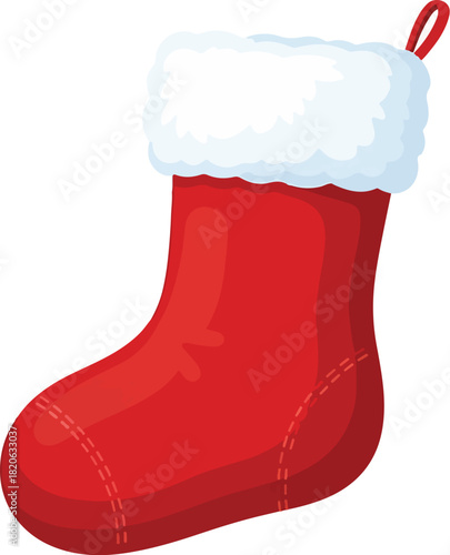 Festive Holiday Stocking: A classic red stocking, ready to be filled with treats and treasures, evokes the magic and excitement of the holiday season.