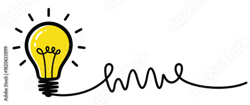 Vector illustration of glowing light bulb with squiggly line art