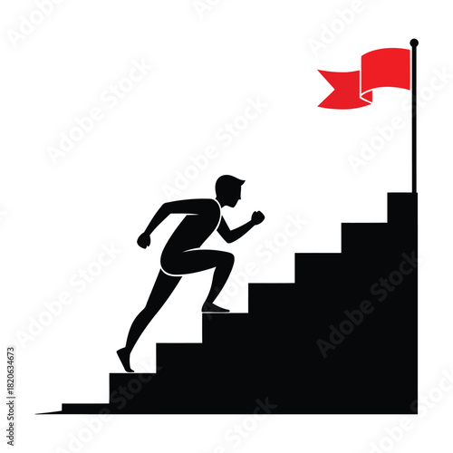 Vector illustration of man running to flag