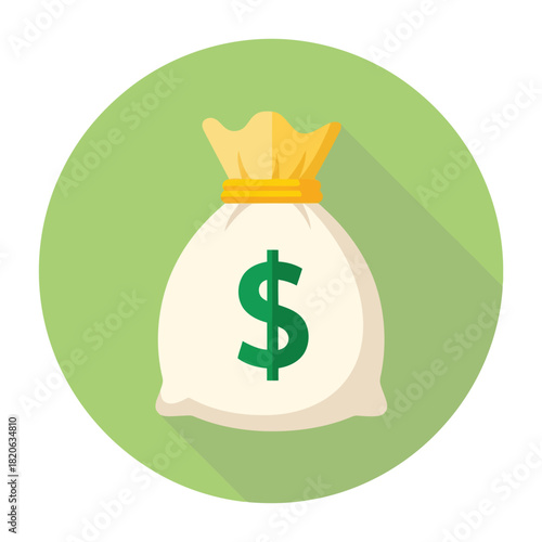 Vector illustration of money bag with dollar sign in green circle