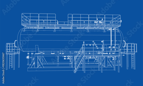 Industrial Tank Blueprint. Vector