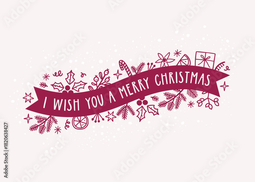 Merry Christmas and Happy New Year Card template. Trendy vintage style