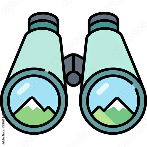 a single binocular symbol representing mountain observation, exploration, and International Mountain Day.