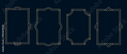 Thin golden frame set. Beautiful and luxury gold line borders. Art deco gold frames vector illustration. Simple, elegant, modern geometric vintage frames.