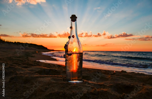Fototapeta Naklejka Na Ścianę i Meble -  Golden Hours in the Istanbul Black Sea Beach, Sunset Reflections Time in the Şile Beach Photo, Sile Istanbul, Türkiye (Turkey)