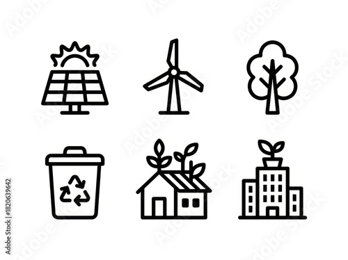 Outline Simple Renewable Energy Source Environment Icon Set Illustration