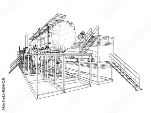 Industrial Machinery Wireframe Design. Vector