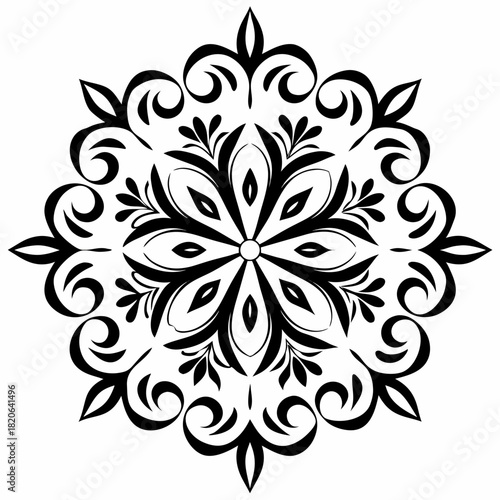 Elegant Black and White Floral Mandala Design.