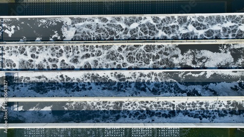 Quadro su tela Wastewater treatment plant aeration basins, industrial water treatment process,